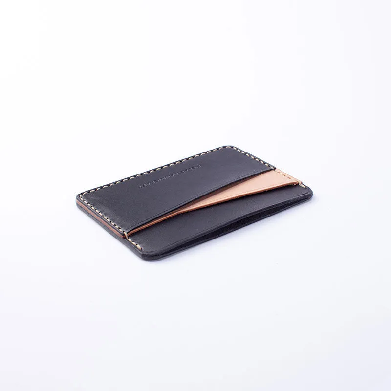 Handmade Beige Black Leather Women Men Small Card Holder Card Wallet for Men Women