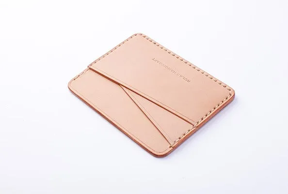 Handmade Beige Black Leather Women Men Small Card Holder Card Wallet for Men Women