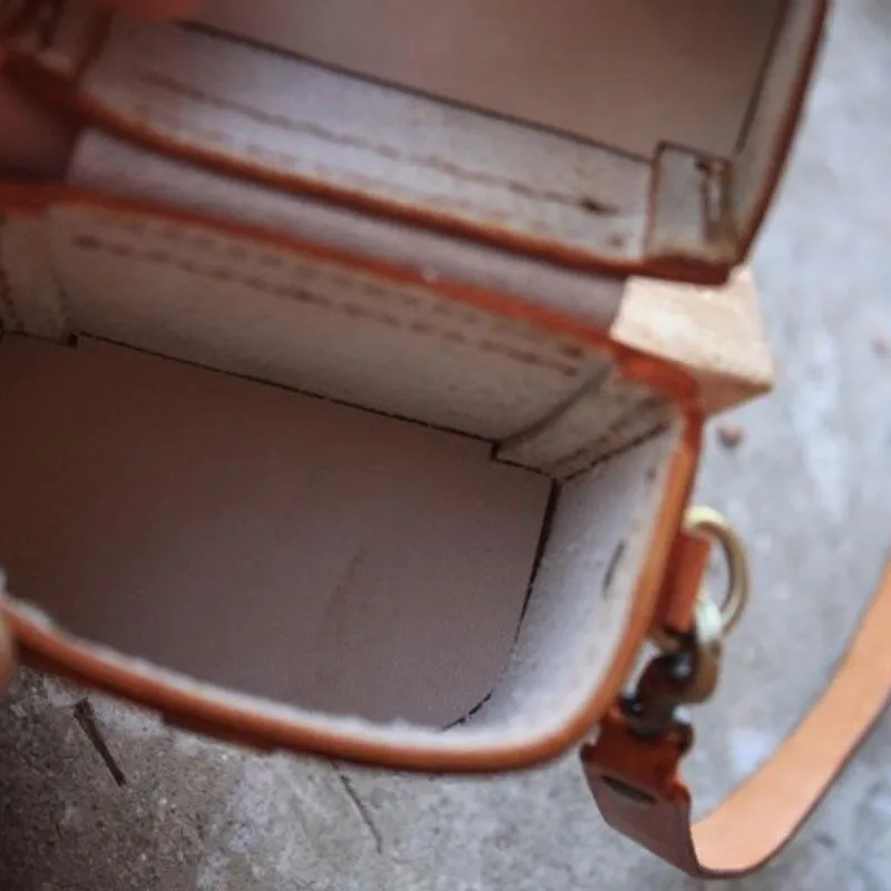 Handmade Brown Leather Mens Small Box Bag Shoulder Bag Messenger Bag for Men