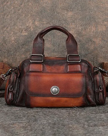 Handmade Coffee Leather Womens Vintage Handbag Best Shoulder Bag Vintage Crossbody Purses for Ladies