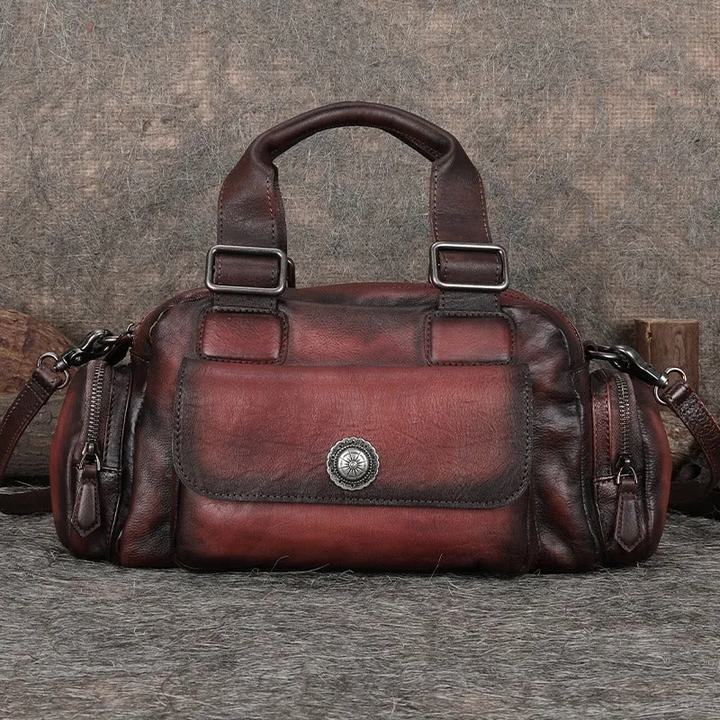 Handmade Coffee Leather Womens Vintage Handbag Best Shoulder Bag Vintage Crossbody Purses for Ladies