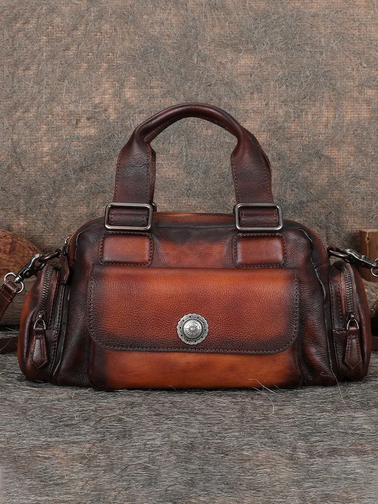 Handmade Coffee Leather Womens Vintage Handbag Best Shoulder Bag Vintage Crossbody Purses for Ladies