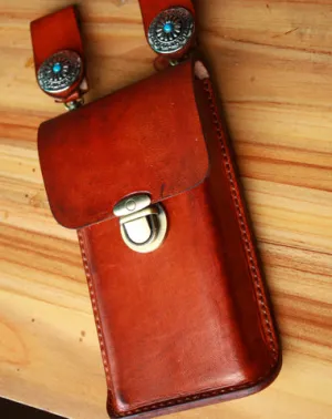 Handmade Cool Leather Belt Pouch Mens Waist Bag Cell Phone Holsters for Men