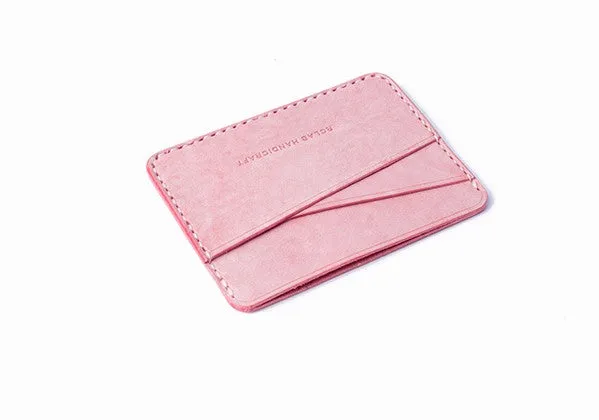 Handmade Cute Pink Gray Leather Women Small Card Holder Card Wallet for Men