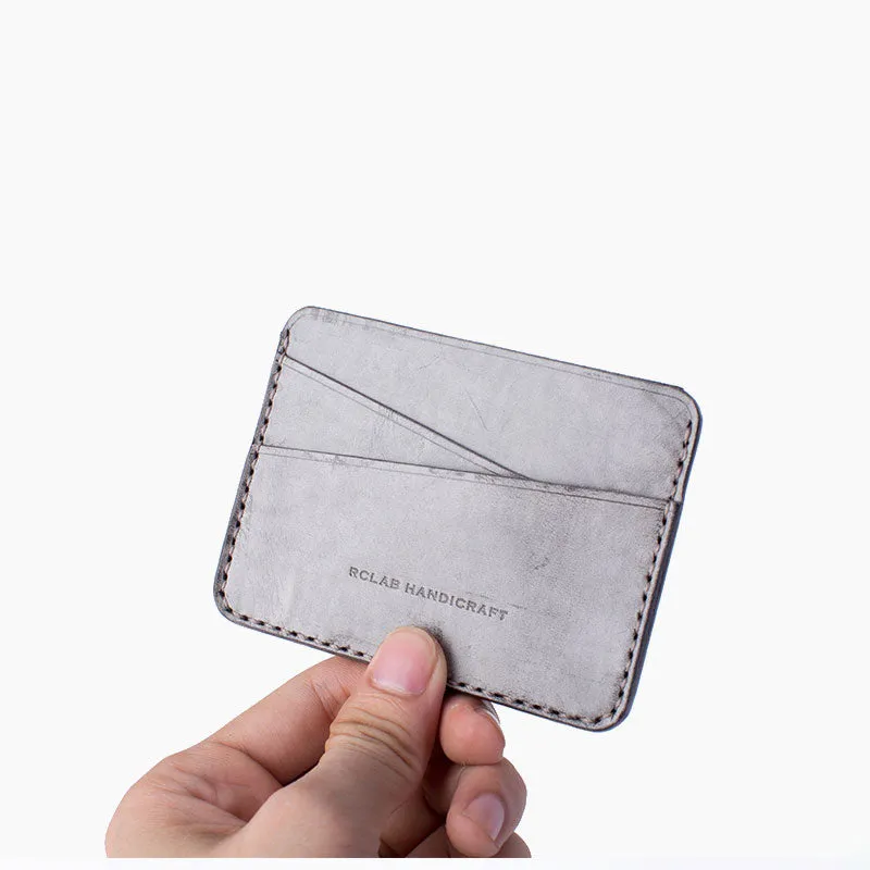 Handmade Cute Pink Gray Leather Women Small Card Holder Card Wallet for Men