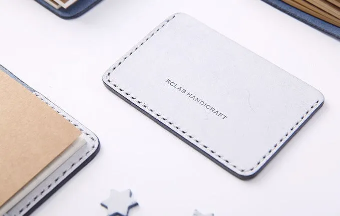 Handmade Cute Pink Gray Leather Women Small Card Holder Card Wallet for Men