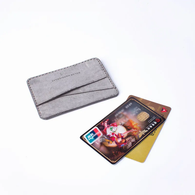 Handmade Cute Pink Gray Leather Women Small Card Holder Card Wallet for Men