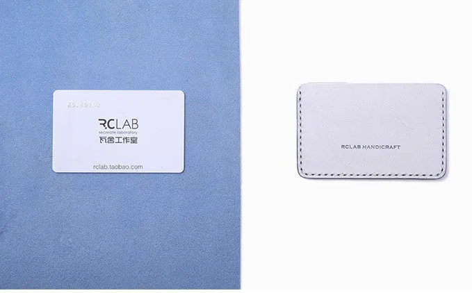 Handmade Cute Pink Gray Leather Women Small Card Holder Card Wallet for Men