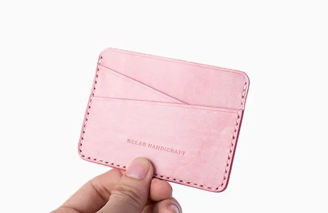 Handmade Cute Pink Gray Leather Women Small Card Holder Card Wallet for Men