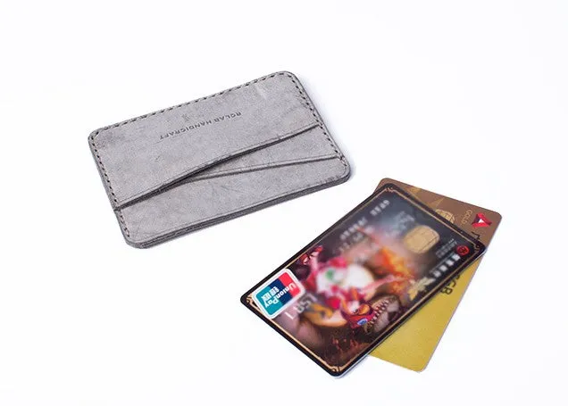 Handmade Cute Pink Gray Leather Women Small Card Holder Card Wallet for Men