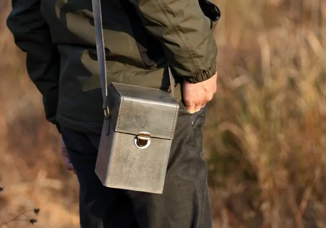 Handmade Gray Leather Mens Small Box Bag Shoulder Bag Messenger Bag for Men