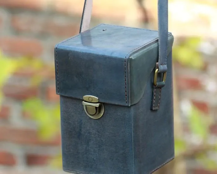 Handmade Gray Leather Mens Small Box Bag Shoulder Bag Messenger Bag for Men