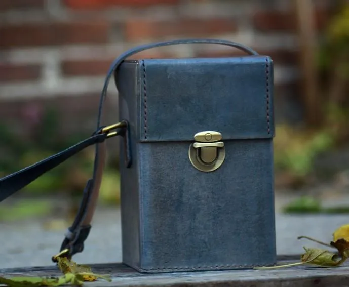 Handmade Gray Leather Mens Small Box Bag Shoulder Bag Messenger Bag for Men