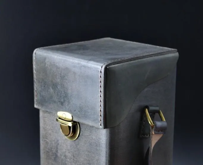 Handmade Gray Leather Mens Small Box Bag Shoulder Bag Messenger Bag for Men
