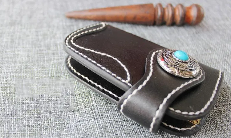 Handmade Green Leather Mens Womens Small Key Holders Key Wallets Coffee Card Key Wallet For Men