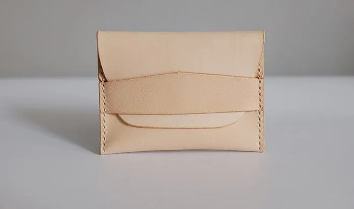 Handmade LEATHER Beige Womens Small Card Wallet Leather Small Coin Change Wallet FOR Women