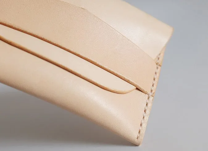 Handmade LEATHER Beige Womens Small Card Wallet Leather Small Coin Change Wallet FOR Women