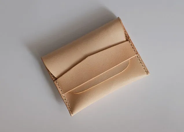 Handmade LEATHER Beige Womens Small Card Wallet Leather Small Coin Change Wallet FOR Women