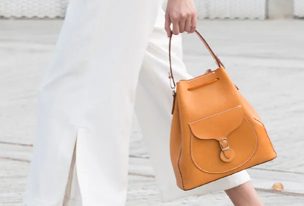Handmade Leather handbag shoulder bag yellow brown for women leather shoulder bag