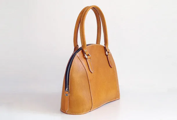 Handmade Leather handbag shoulder bag yellow brown for women leather shoulder bag