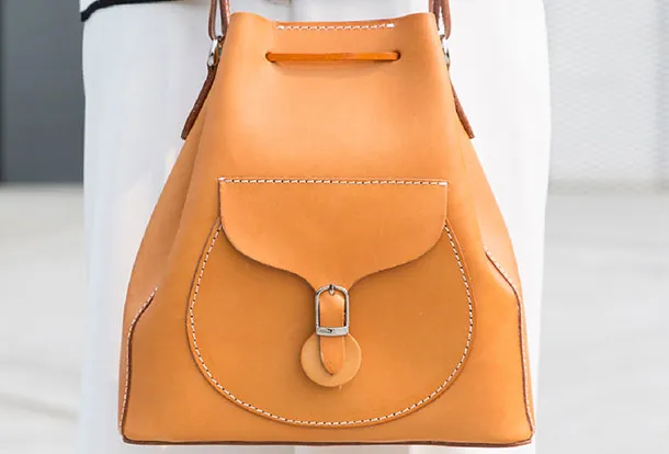 Handmade Leather handbag shoulder bag yellow brown for women leather shoulder bag