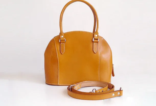 Handmade Leather handbag shoulder bag yellow brown for women leather shoulder bag
