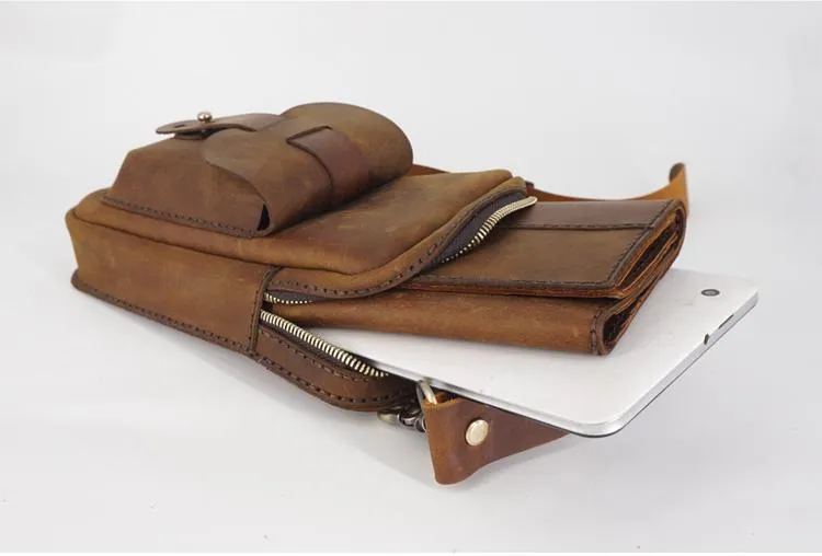 Handmade LEATHER MEN Belt Pouch Waist BAG MIni Side Bags Brown Belt Bag FOR MEN