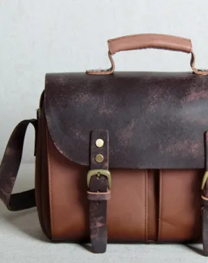 Handmade leather men Briefcase messenger Coffee Brown shoulder bag vintage bag for him