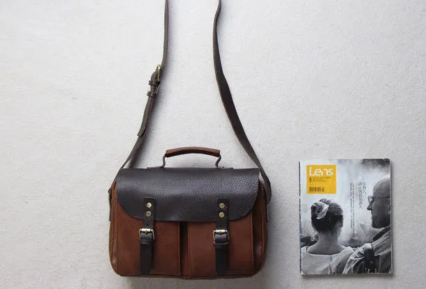 Handmade leather men Briefcase messenger Coffee Brown shoulder bag vintage bag for him