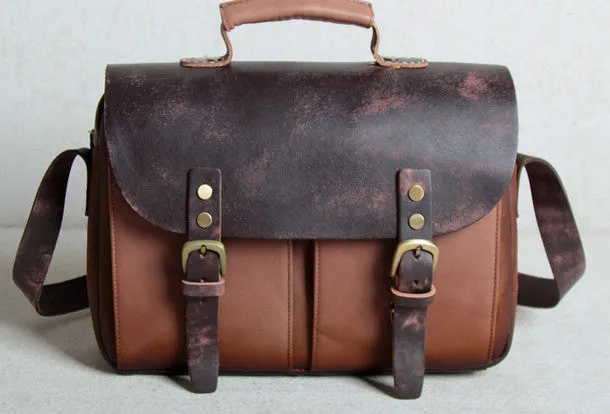 Handmade leather men Briefcase messenger Coffee Brown shoulder bag vintage bag for him