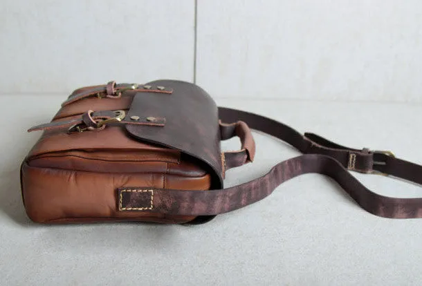 Handmade leather men Briefcase messenger Coffee Brown shoulder bag vintage bag for him