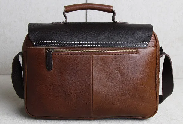 Handmade leather men Briefcase messenger Coffee Brown shoulder bag vintage bag for him