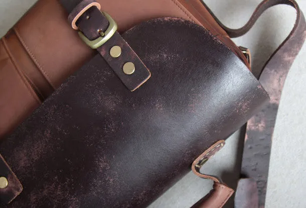 Handmade leather men Briefcase messenger Coffee Brown shoulder bag vintage bag for him