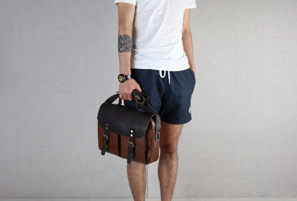 Handmade leather men Briefcase messenger Coffee Brown shoulder bag vintage bag for him