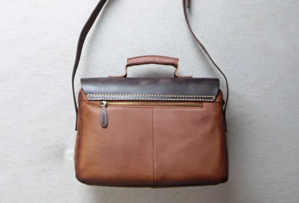 Handmade leather men Briefcase messenger Coffee Brown shoulder bag vintage bag for him