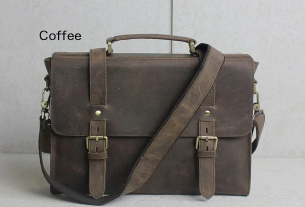 Handmade leather men Briefcase messenger coffee shoulder bag vintage bag