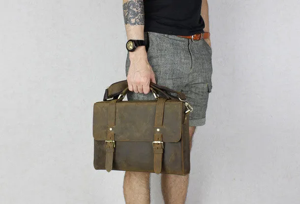 Handmade leather men Briefcase messenger coffee shoulder bag vintage bag