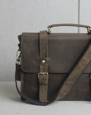 Handmade leather men Briefcase messenger coffee shoulder bag vintage bag