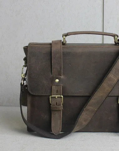 Handmade leather men Briefcase messenger coffee shoulder bag vintage bag