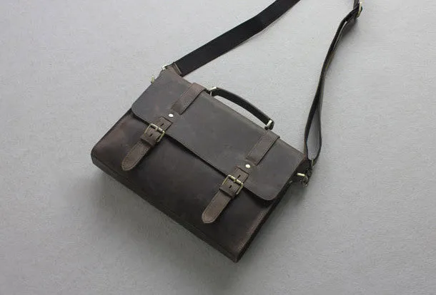 Handmade leather men Briefcase messenger coffee shoulder bag vintage bag