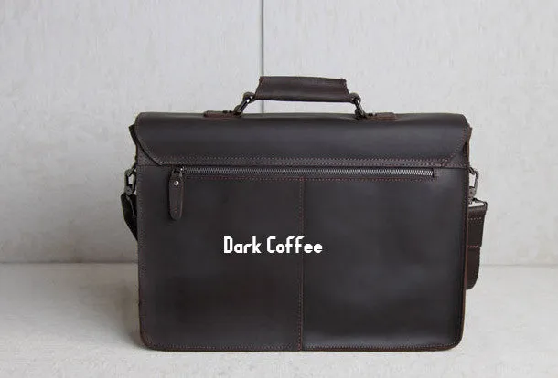 Handmade leather men Briefcase messenger dark coffee shoulder bag vintage bag