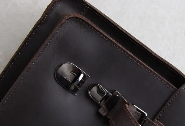 Handmade leather men Briefcase messenger dark coffee shoulder bag vintage bag