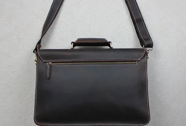 Handmade leather men Briefcase messenger dark coffee shoulder bag vintage bag