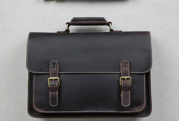 Handmade leather men Briefcase messenger dark coffee shoulder bag vintage bag