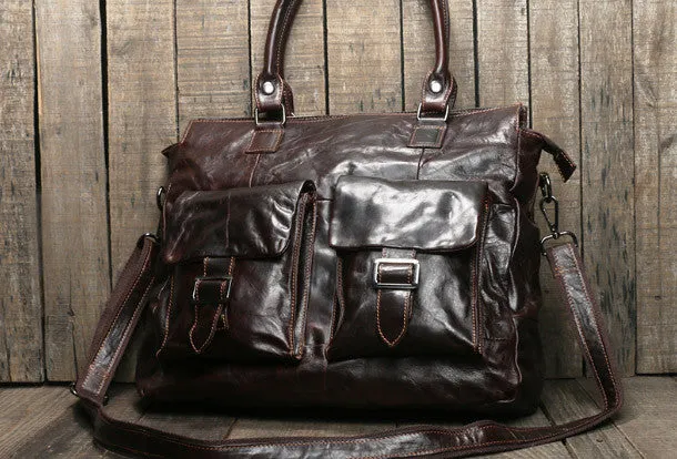 Handmade leather men Briefcase messenger large vintage shoulder laptop bag vintage bag