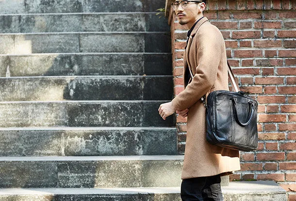 Handmade leather men Briefcase messenger large vintage shoulder laptop bag vintage bag