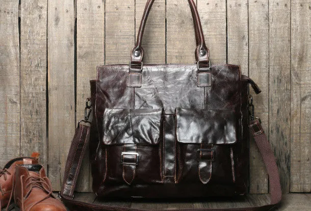 Handmade leather men Briefcase messenger large vintage shoulder laptop bag vintage bag