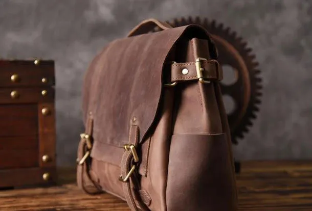Handmade leather men Briefcase messenger vintage shoulder laptop bag vintage bag