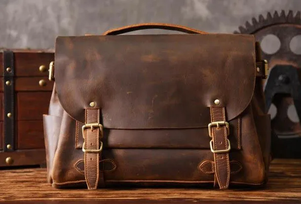 Handmade leather men Briefcase messenger vintage shoulder laptop bag vintage bag