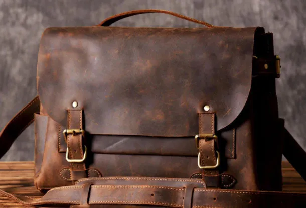 Handmade leather men Briefcase messenger vintage shoulder laptop bag vintage bag